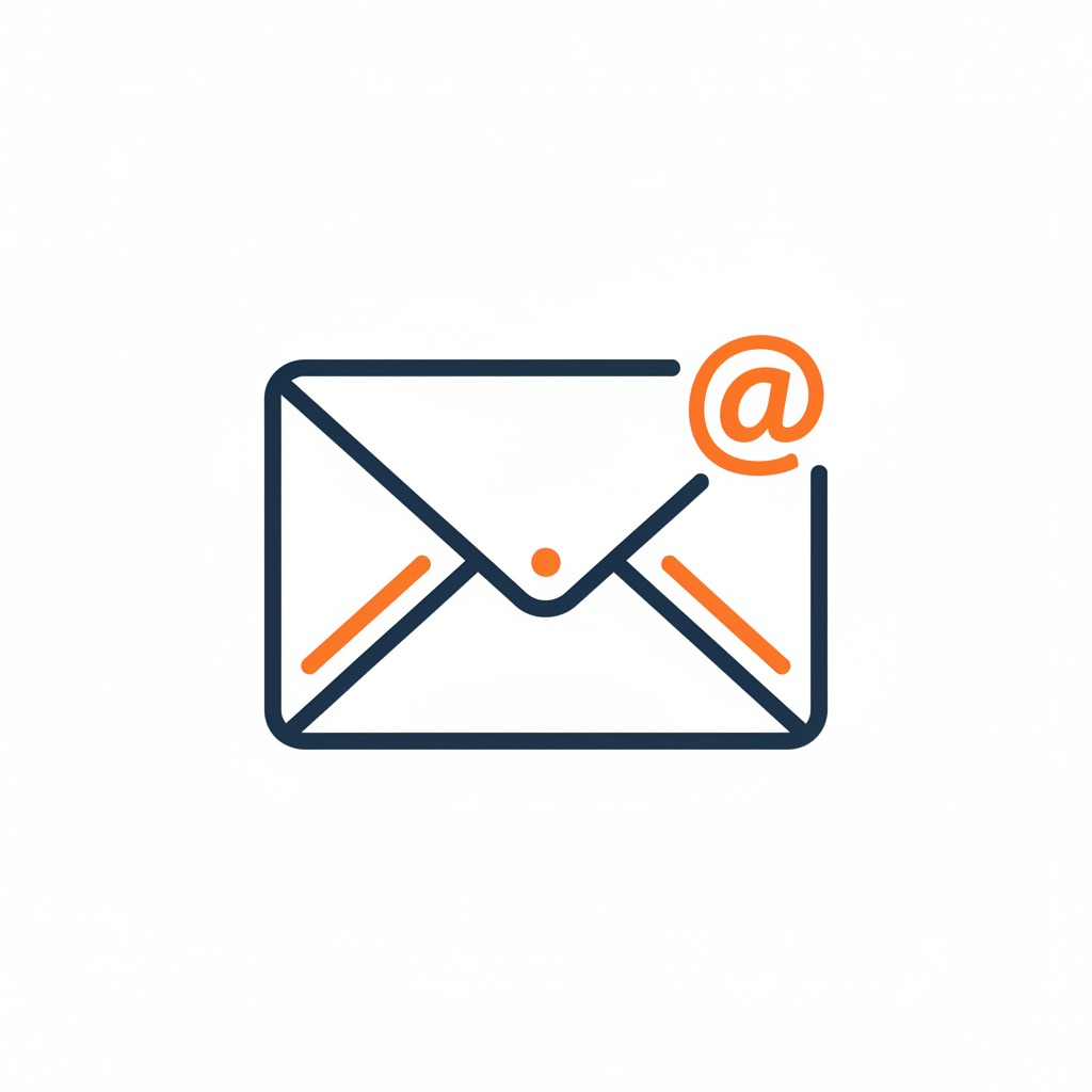 Ein stilisiertes Briefumschlag-Symbol mit einem orangefarbenen E-Mail-Zeichen.