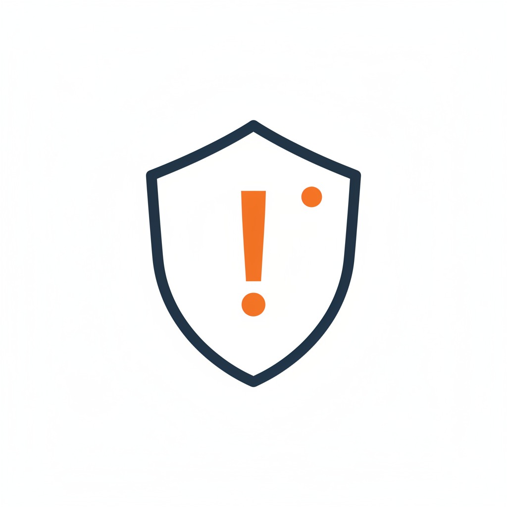 Ein dunkelblaues Schild-Symbol mit einem orangefarbenen Ausrufezeichen in der Mitte.